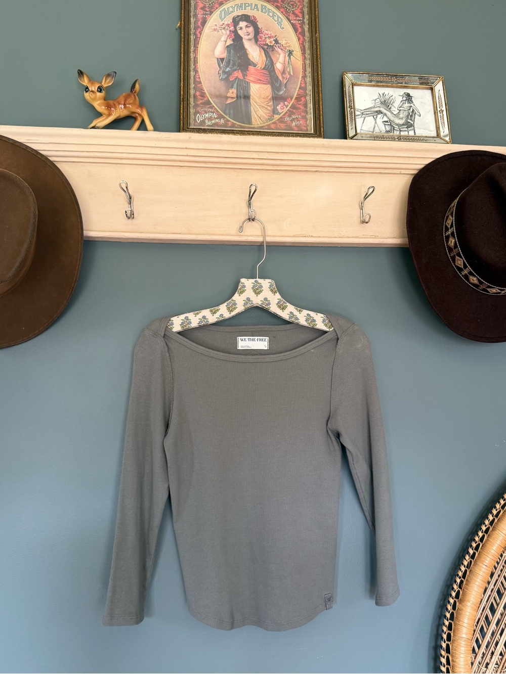 Free people we the free ribbed 3/4 Sleeve Boatneck Top  green sz small